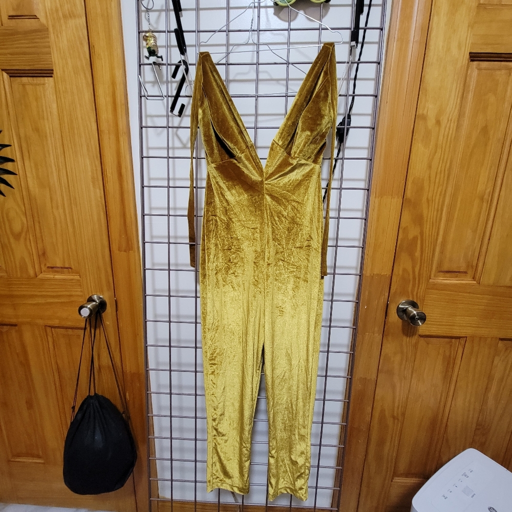 gold yellow velvet jumpsuit